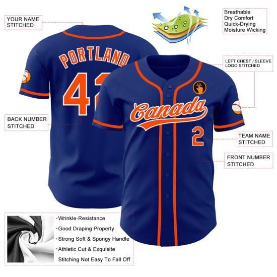 Camiseta de béisbol Royal Naranja-Blanco Personalizada Auténtica Camiseta de béisbol Royal Naranja-Blanco Personalizada Auténtica