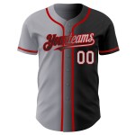 Camiseta de béisbol gris-roja de moda auténtica negra personalizada con degradado Camiseta de béisbol gris-roja de moda auténtica negra personalizada con degradado