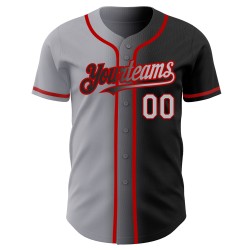 Camiseta de béisbol gris-roja de moda auténtica negra personalizada con degradado