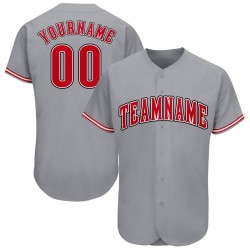 Camiseta de béisbol personalizada en rojo, blanco y gris