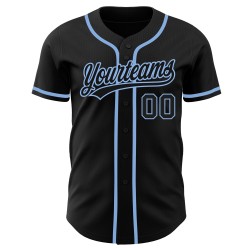 Camiseta de béisbol negra y azul claro, auténtica y personalizada.