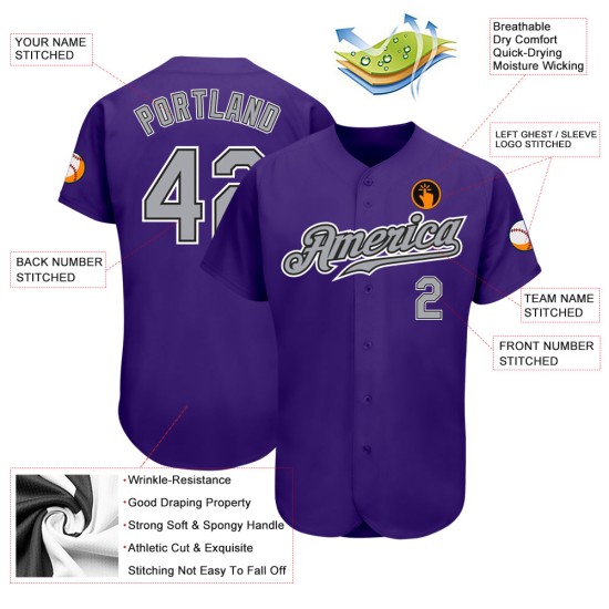 Camiseta de béisbol morada, gris y negra, auténtica y personalizada Camiseta de béisbol morada, gris y negra, auténtica y personalizada