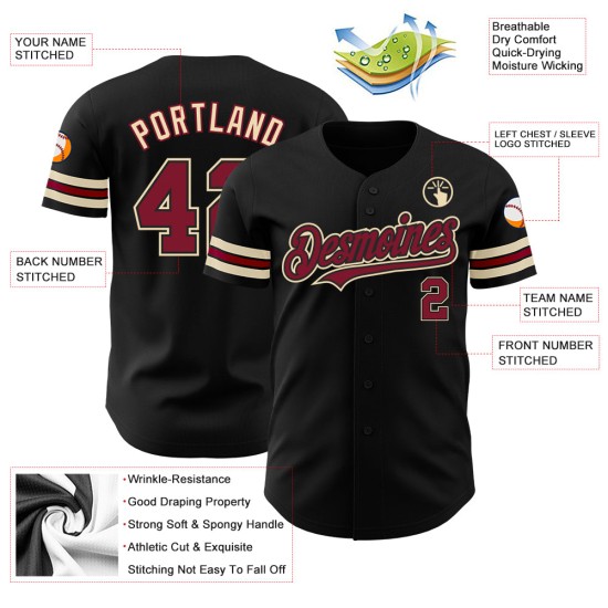 Camiseta de béisbol auténtica color crema y negra personalizada Crimson-City Camiseta de béisbol auténtica color crema y negra personalizada Crimson-City