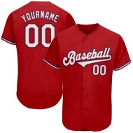 Camiseta de béisbol auténtica personalizada en color rojo y blanco real