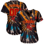 Camiseta de béisbol personalizada con teñido anudado 3D en rojo y dorado auténtica Camiseta de béisbol personalizada con teñido anudado 3D en rojo y dorado auténtica