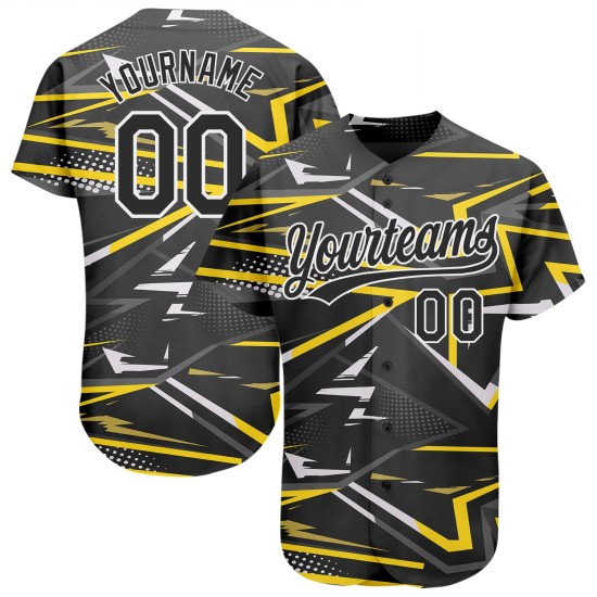Camiseta de béisbol negra personalizada en negro y dorado con diseño auténtico en 3D Camiseta de béisbol negra personalizada en negro y dorado con diseño auténtico en 3D