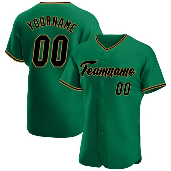 Camiseta de béisbol auténtica y personalizada Old Kelly, color verde, dorado y negro Camiseta de béisbol auténtica y personalizada Old Kelly, color verde, dorado y negro