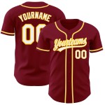Camiseta de béisbol auténtica personalizada en blanco carmesí y dorado Camiseta de béisbol auténtica personalizada en blanco carmesí y dorado