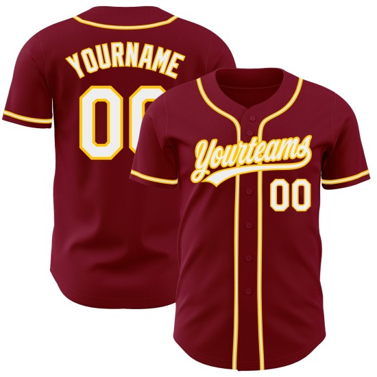 Camiseta de béisbol auténtica personalizada en blanco carmesí y dorado Camiseta de béisbol auténtica personalizada en blanco carmesí y dorado