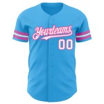 Camiseta de béisbol auténtica personalizada Sky azul, blanca y rosa Camiseta de béisbol auténtica personalizada Sky azul, blanca y rosa