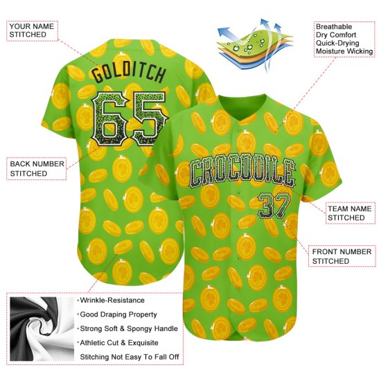 Camiseta de béisbol personalizada con diseño auténtico en verde, blanco y negro, con estampado neón 3D del Día de San Patricio. Camiseta de béisbol personalizada con diseño auténtico en verde, blanco y negro, con estampado neón 3D del Día de San Patricio.