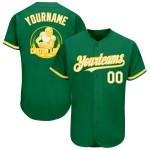 Camiseta de béisbol auténtica personalizada verde Kelly, blanca y amarilla Camiseta de béisbol auténtica personalizada verde Kelly, blanca y amarilla