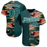 Balón de béisbol Hotrod personalizado, auténtico, verde medianoche con llamas, jersey blanco, diseño de bolos 3D Balón de béisbol Hotrod personalizado, auténtico, verde medianoche con llamas, jersey blanco, diseño de bolos 3D