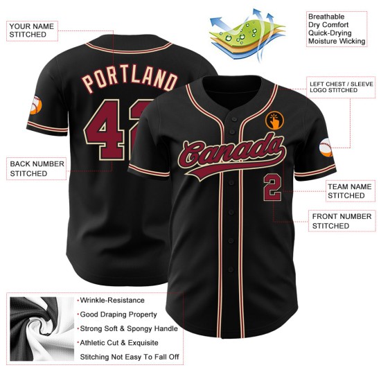 Camiseta de béisbol auténtica personalizada de color crema, negro y carmesí de la ciudad. Camiseta de béisbol auténtica personalizada de color crema, negro y carmesí de la ciudad.