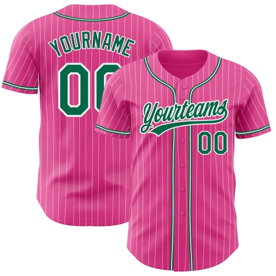 Camiseta de béisbol auténtica Kelly, rosa, verde, personalizada, con rayas blancas Camiseta de béisbol auténtica Kelly, rosa, verde, personalizada, con rayas blancas