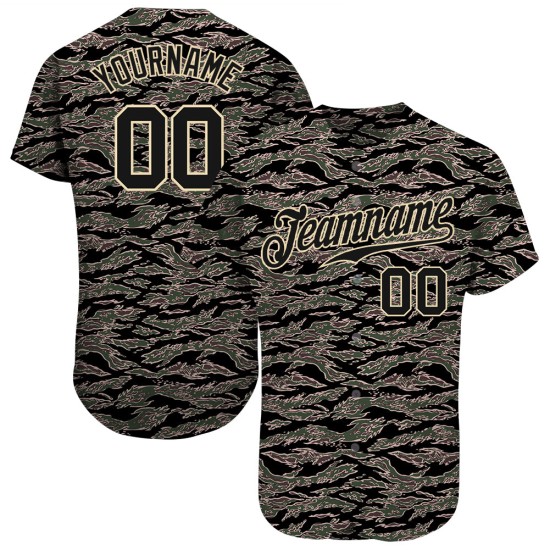 Camiseta de béisbol de camuflaje negro y crema. Servicio personalizado y auténtico. Camiseta de béisbol de camuflaje negro y crema. Servicio personalizado y auténtico.