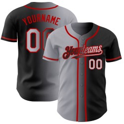 Camiseta de béisbol gris-roja de moda auténtica negra personalizada con degradado