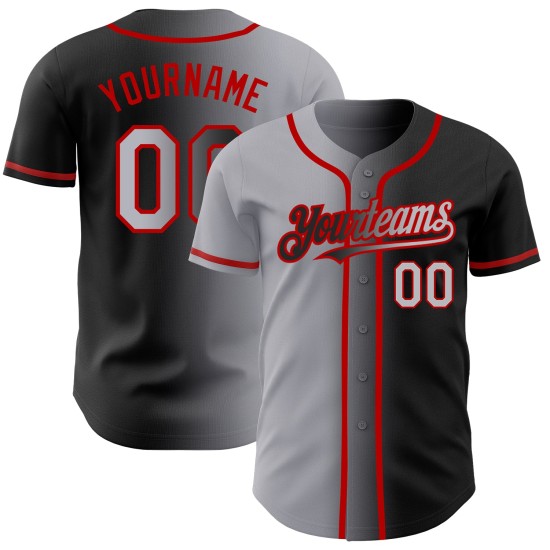 Camiseta de béisbol gris-roja de moda auténtica negra personalizada con degradado Camiseta de béisbol gris-roja de moda auténtica negra personalizada con degradado