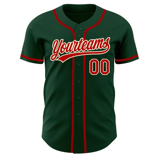 Camiseta de béisbol personalizada en color rojo y crema y verde auténtica Camiseta de béisbol personalizada en color rojo y crema y verde auténtica