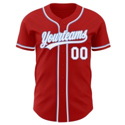 Camiseta personalizada de béisbol auténtica azul blanca y roja.