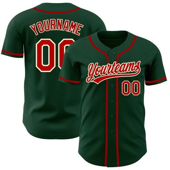 Camiseta de béisbol personalizada en color rojo y crema y verde auténtica Camiseta de béisbol personalizada en color rojo y crema y verde auténtica