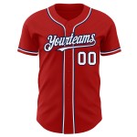 Camiseta de béisbol personalizada en blanco y azul marino, roja y auténtica Camiseta de béisbol personalizada en blanco y azul marino, roja y auténtica