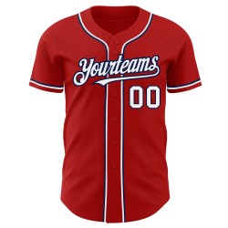 Camiseta de béisbol personalizada en blanco y azul marino, roja y auténtica