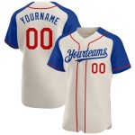 Camiseta de béisbol color crema, raglán, personalizada, auténtica, color rojo-azul, mangas Camiseta de béisbol color crema, raglán, personalizada, auténtica, color rojo-azul, mangas