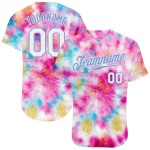 Camiseta de béisbol con efecto tie-dye blanco, auténtica, personalizada, 3D, acuarela, azul, colorida Camiseta de béisbol con efecto tie-dye blanco, auténtica, personalizada, 3D, acuarela, azul, colorida