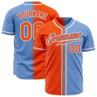 Camiseta de béisbol auténtica de moda, personalizada, con degradado naranja y blanco claro.