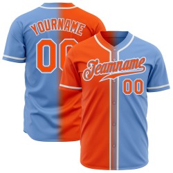 Camiseta de béisbol auténtica de moda, personalizada, con degradado naranja y blanco claro.