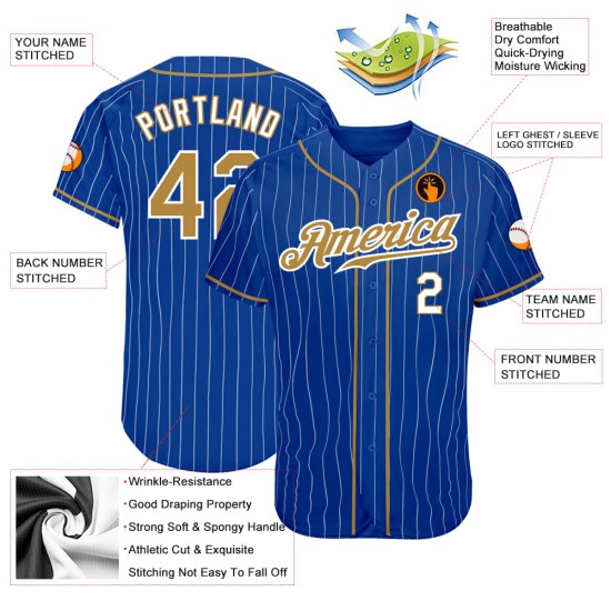 Camiseta de béisbol auténtica Royal Custom de raya antigua blanca dorada y blanca Camiseta de béisbol auténtica Royal Custom de raya antigua blanca dorada y blanca