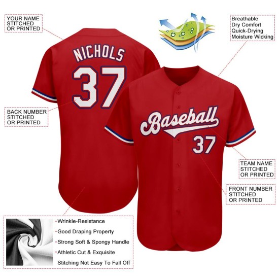 Camiseta de béisbol auténtica personalizada en color rojo y blanco real Camiseta de béisbol auténtica personalizada en color rojo y blanco real