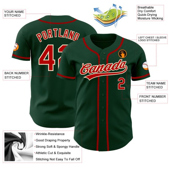 Camiseta de béisbol personalizada en color rojo y crema y verde auténtica Camiseta de béisbol personalizada en color rojo y crema y verde auténtica