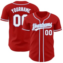 Camiseta personalizada de béisbol auténtica azul blanca y roja.