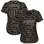 Camiseta de béisbol de camuflaje negro y crema. Servicio personalizado y auténtico.