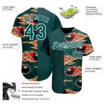 Balón de béisbol Hotrod personalizado, auténtico, verde medianoche con llamas, jersey blanco, diseño de bolos 3D Balón de béisbol Hotrod personalizado, auténtico, verde medianoche con llamas, jersey blanco, diseño de bolos 3D