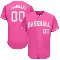 Camiseta de béisbol rosa y blanca auténtica personalizada