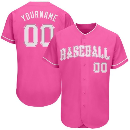 Camiseta de béisbol rosa y blanca auténtica personalizada Camiseta de béisbol rosa y blanca auténtica personalizada