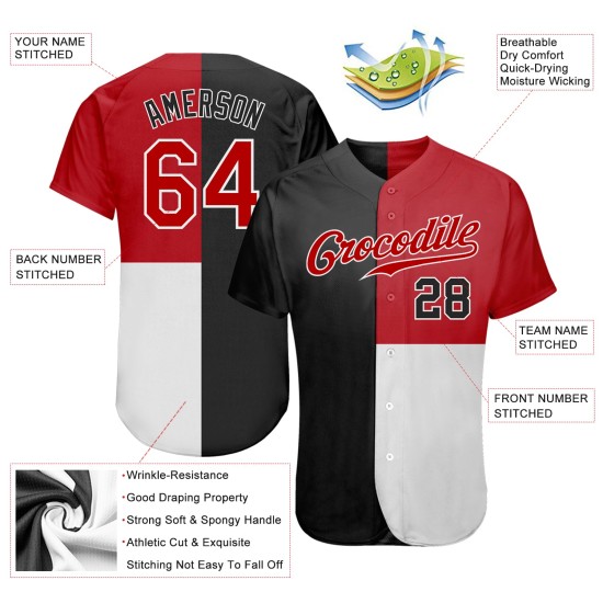 Camiseta de béisbol personalizada con diseño auténtico en negro, rojo y blanco, con estampado 3D, multicolor Camiseta de béisbol personalizada con diseño auténtico en negro, rojo y blanco, con estampado 3D, multicolor