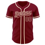 Camiseta de béisbol personalizada color carmesí-crema auténtica Camiseta de béisbol personalizada color carmesí-crema auténtica
