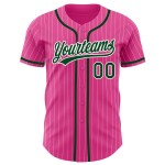 Camiseta de béisbol blanca a rayas personalizada auténtica, verde y rosa Camiseta de béisbol blanca a rayas personalizada auténtica, verde y rosa