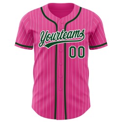 Camiseta de béisbol blanca a rayas personalizada auténtica, verde y rosa