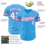Camiseta de béisbol auténtica personalizada Sky azul, blanca y rosa Camiseta de béisbol auténtica personalizada Sky azul, blanca y rosa