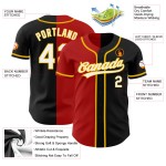 Camiseta de béisbol blanca personalizada, negra, de moda, auténtica, dividida en rojo y dorado. Camiseta de béisbol blanca personalizada, negra, de moda, auténtica, dividida en rojo y dorado.