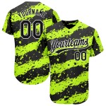 Diseño auténtico de camiseta de béisbol en blanco y negro, diseño 3D verde neón personalizado Diseño auténtico de camiseta de béisbol en blanco y negro, diseño 3D verde neón personalizado