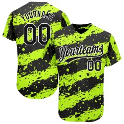 Diseño auténtico de camiseta de béisbol en blanco y negro, diseño 3D verde neón personalizado
