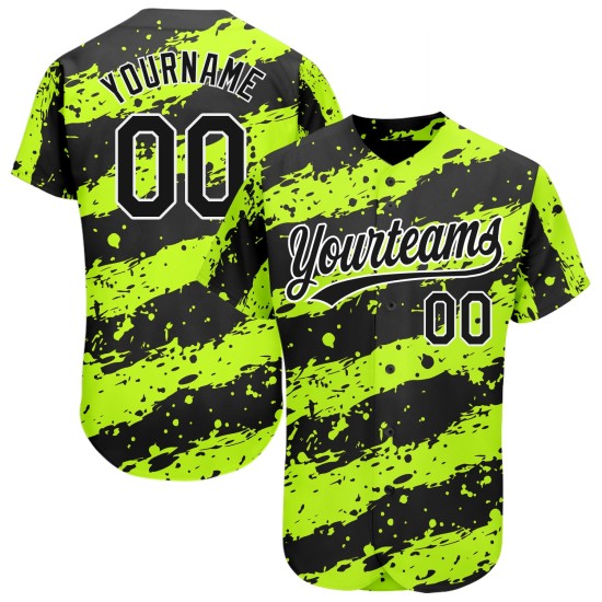 Diseño auténtico de camiseta de béisbol en blanco y negro, diseño 3D verde neón personalizado Diseño auténtico de camiseta de béisbol en blanco y negro, diseño 3D verde neón personalizado