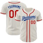 Camiseta de béisbol Royal Pinstripe roja auténtica y crema personalizada Camiseta de béisbol Royal Pinstripe roja auténtica y crema personalizada