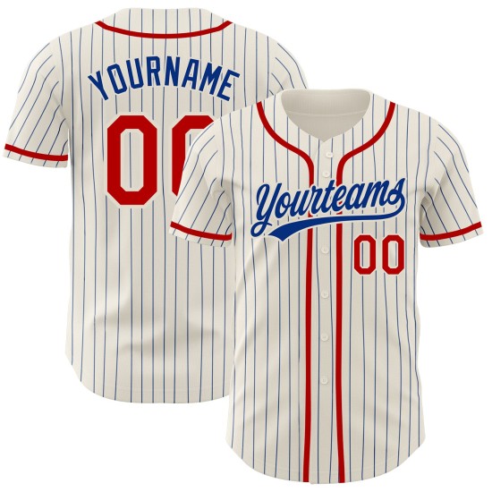 Camiseta de béisbol Royal Pinstripe roja auténtica y crema personalizada Camiseta de béisbol Royal Pinstripe roja auténtica y crema personalizada